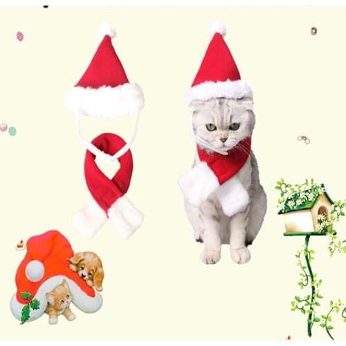 2Pcs/Set Fashion Lovely Pet Cat Dog Santa Hat + Scarf Christmas Xmas Red Holiday Costume Apparel Pet Accessories Cats Dogs Gift