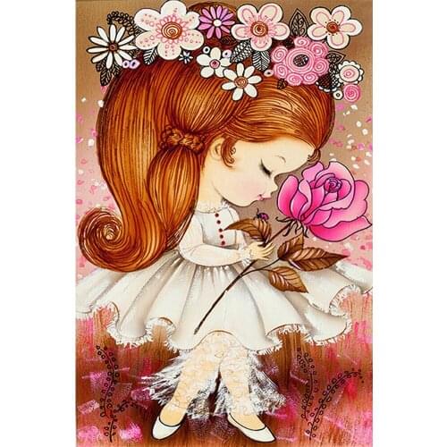 5D DIY Diamond Painting Little Girl With Flower Full Drill Embroidery Cross Stitch Mosaic Home Decor Craft Kit Needlework Gift
