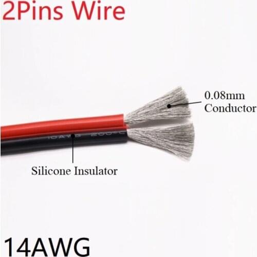 5M Silicone Rubber 2pins Wire 14AWG Extra Soft Insulated Double Core High Temperature Electric Cable Copper LED Lamp Line Bl