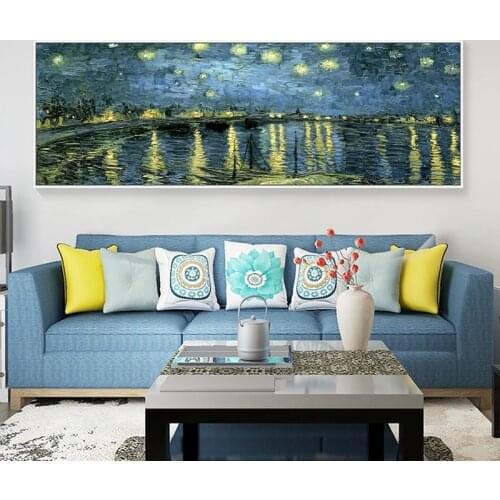 Abstract Famous Van Gogh Starry Night Canvas Oil Painting Wall Art Posters and Prints for Living Room Home Wall Picture Decor