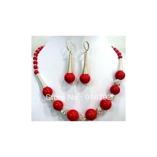 Free shipping *******wholesale tibet 8-14mm Red Coral Necklace Earrings set