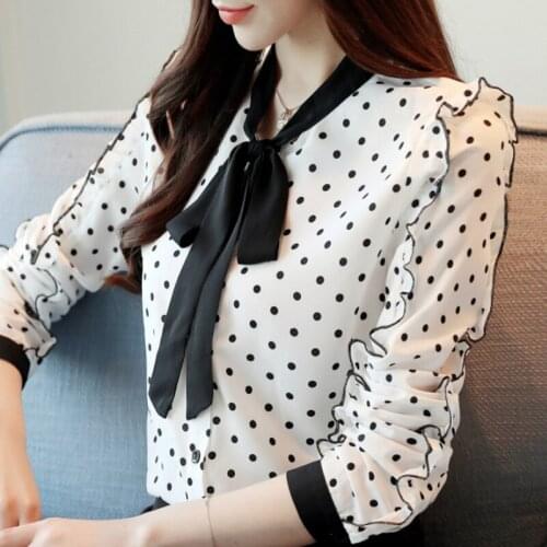 Blusas Mujer De Moda 2021 Blouse Women V-neck Dot Chiffon Blouse Shirt Women Tops Long Sleeve Women Blouses Shirts Blusa C126