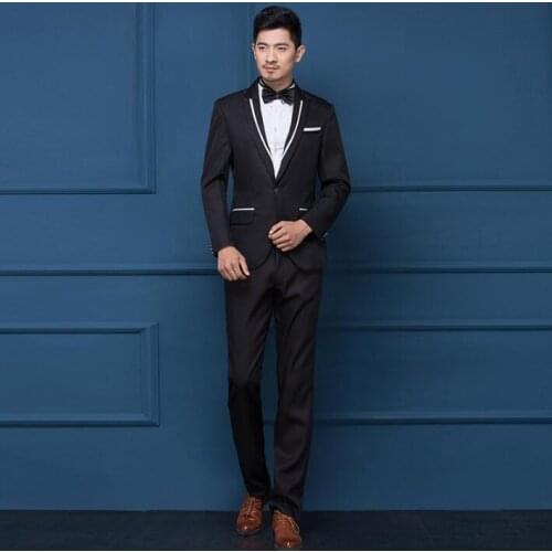 Black white singer stage single-breasted clothing men suit set with pants 2020 mens wedding suits costume groom formal dress tie