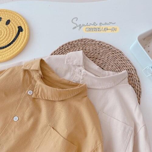 Childrens Shirt 2021 Autumn New Boys' Diagonal Collar Shirt Top Baby Two-Color Irregular Shirt
