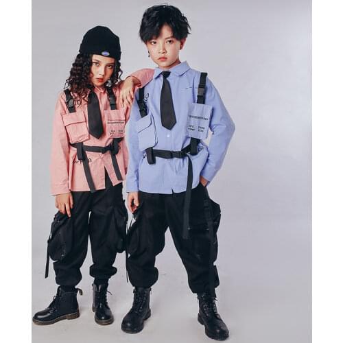 Kids Suits Sets Shirt Pant Childrens Streetwear Hip Hop Casual Long Sleeve Shirt Cargo Pants Costumes Clothing for Boys Girl