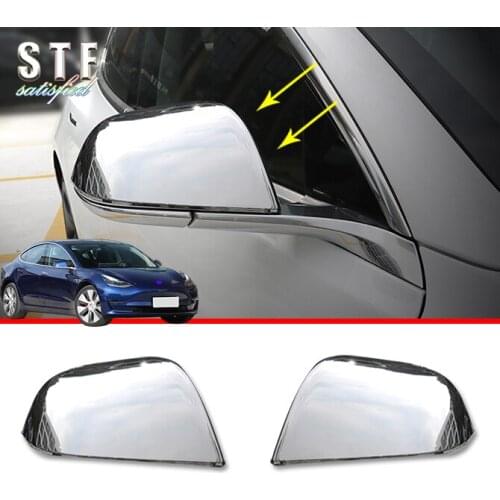 ABS Chrome Car Accessories Side Mirror Cover Trim Rear View Cap Overlay Molding Garnish For Tesla Model 3 2017 2018 2019