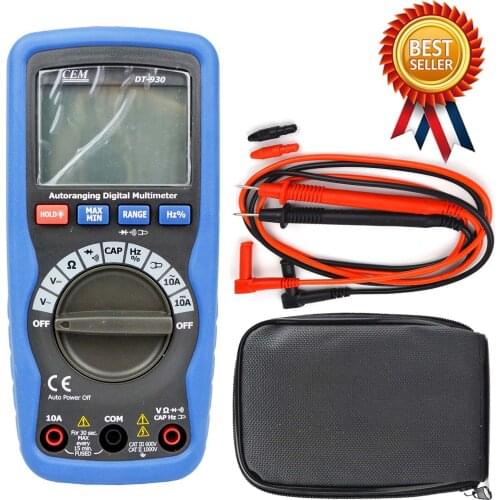 CEM DT-930 Digital Multimeter Compact Full Protection AC / DC Resistance Capacitance Frequency Detection Safety Design 6000 Bit