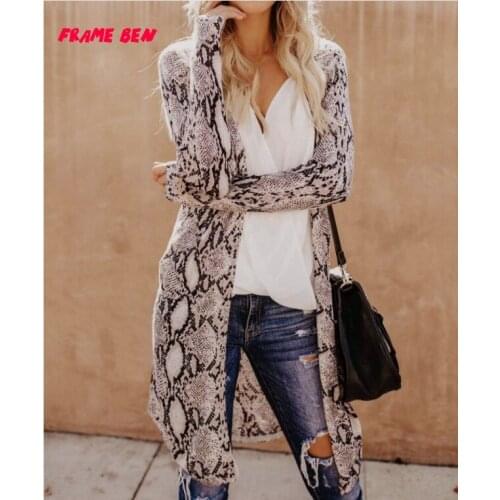 FRAME BEN 2019 Fashion Snake Print Long-sleeved Cardigan Women Autumn Streetwear Long Sliming Fit Trench