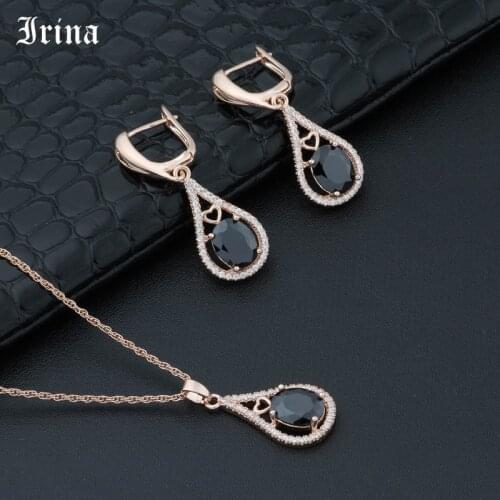Irina Luxurious sparkly black egg-shaped zircon earrings set with pendant Korean fashion new womens ball party