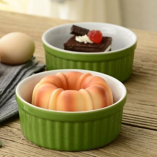 Ceramic stripe cake cup jelly pudding bowl bread bake bowl high temperature porcelain 5inch oven