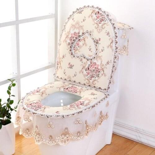 8 3 pieces/set European Lace Toilet Seat Cushion Household Toilet Seat Zipper Seat Washer Winter U-shaped Toilet Seat