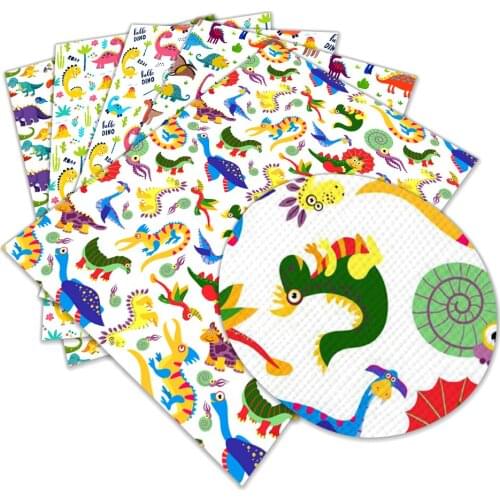 Dinosaur Cartoon Printed Faux Leather Animals Sheet for Bow Synthetic Leather DIY Decoration Crafts A4 22*30CM