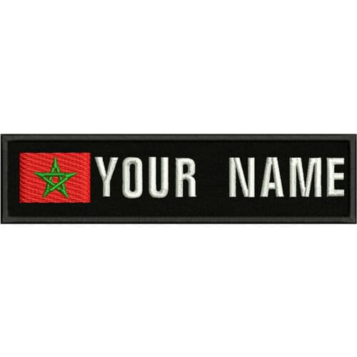 Morocco Flag 10X2.5cm Embroidery Custom Name Text Patch Stripes badge Iron On Or Velcro Backing Patches For Clothes Backpack