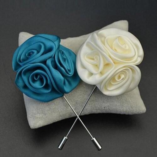 Korean Style Decoration Handmade Cloth Brooch Mens Lapel Rose Flower Stick Bar Brooch Pin Wedding Suit Accessory Jewelry Gift