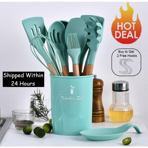 "9/10/12pcs Cooking Tools Set Premium Silicone Kitchen Cooking Utensils Set with Storage Box Turner Tongs Spatula Soup Spoon"