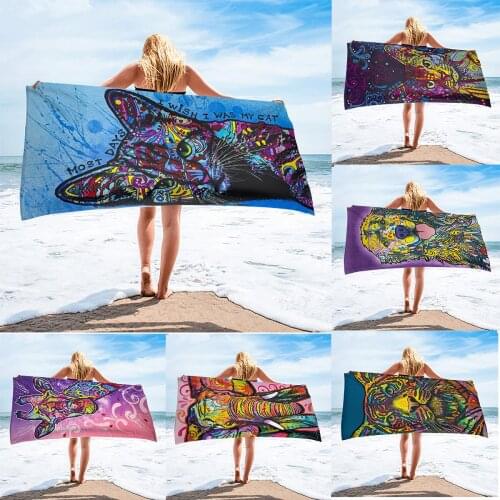 New Fashion Microfiber Towel 3D Abstract Animal Cat Dog Graffie Prints Quick-dry Light Beach/Swimming/Yoag Towels Dropshippig