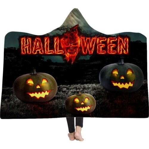 Halloween Hooded Blanket Horror Halloween Night Series Haunted House Pumpkin Print Wearable Blanket for Adults & Kids U3