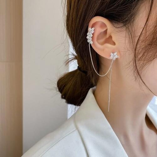 Huge Bud INS Fashion Flower Zircon Chain Earrings Trendy Rhinestone Tassel Piercing Earring For Women Personality Boucle Femme