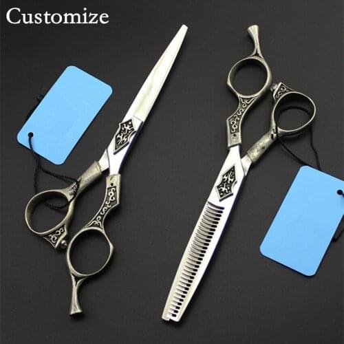 Customize professional japan 440c Retro 6 inch hair scissors set thinning barber cutting scissor shears hairdressing scissors