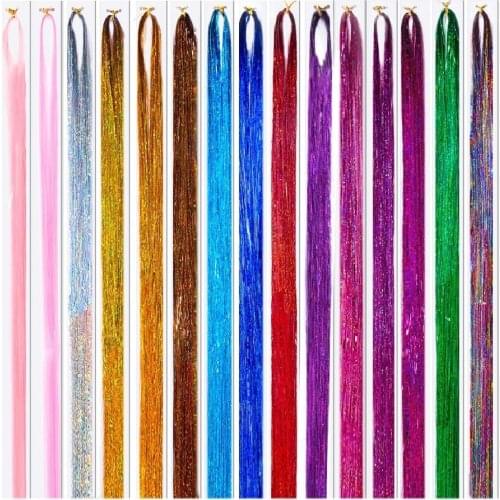 Strands of Sparking Tinsel for Hair Extensions Colored Fake Hairpiece for Girls 2021