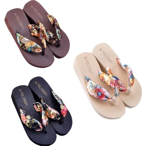 Dropshipping Bohemia Floral Beach Sandals Wedge Platform Thongs Slippers Flip Flops Suummer Shose for Women Girls Free Shipping