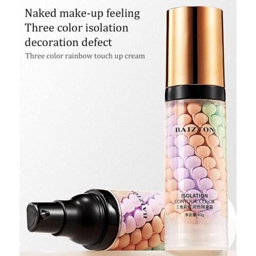 Rainbow Tricolor Makeup Base Full Coverage Brighten Tricolor Isolation Makeup Concealer Moisturizing Oil Control Makeup