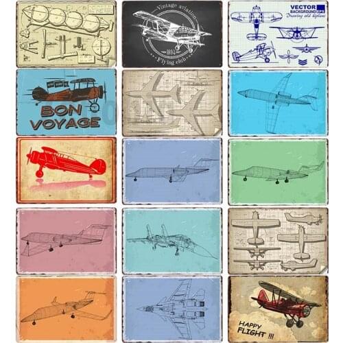 Airplane Blueprint Outline Retro Metal Signs American Plane Vintage Plaque Art Wall Tin Painting Pub Club Bar Shop Home Decor