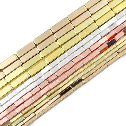 Rose Gold Silvers Rectangle Cuboid Hematite 4/6/9MM Natural Stone Square Spacer Loose Beads For Jewelry Making Diy Accessories
