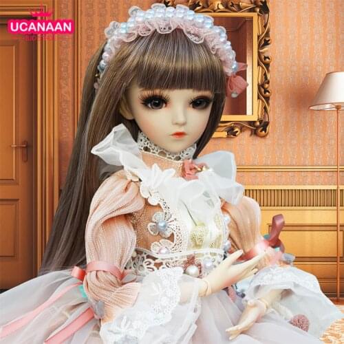 UCanaan 1/3 BJD Doll 18 Ball Joints Dolls With Full Outfits Palace Style Dress Wig Shoes Makeup Toys For Girls Collection