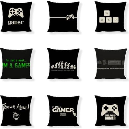 Vintage Gamer Joystick Game Player White Cushion Cover Keyboard Handle Mouse Headset Gamer Chair Car Decor Throw Pillow Case