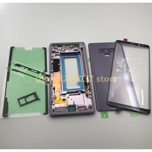 Note9 Middle Frame Bezel Plate Full Housing Battery Back Cover Glass Front Screen Glass For Samsung Galaxy Note 9 N960F N960FD