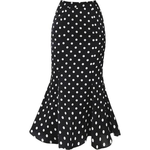 High Waist Chiffon skirt Mermaid women package hip Vintage Polka Dot Print Fishtail knee length ol skirts