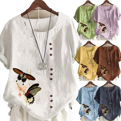 The New Summer Fashion Printing Round Neck Pullover Graphic Casual Women Clothing Short Sleeve Loose Casual Shirt Plus Size Tops