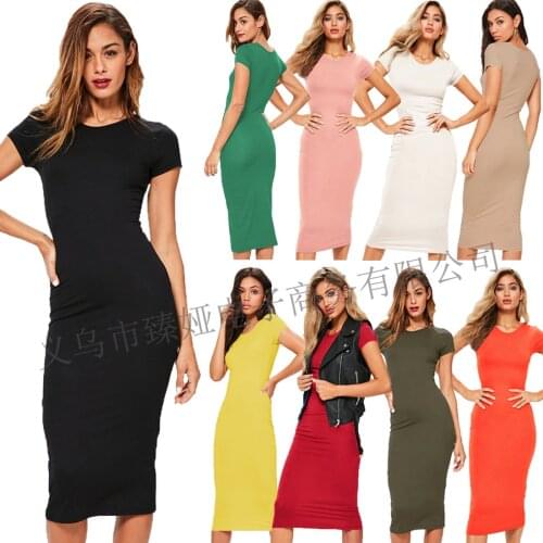 Dress Women Summer during the round collar short sleeve cotton solid color long Dresses Casual Vestidos LZY7632