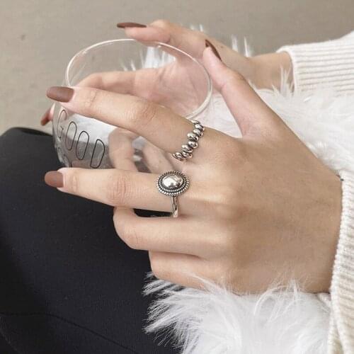 VENTFILLE 925 Sterling Silver Irregular Shape Oval Rings For Women Retro Combination Rings 2021 New Wholesale