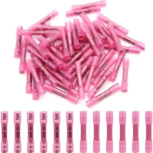 20/25/50/100PCS Heat Shrink Butt Connectors Insulated Waterproof Crimp Terminals Seal Electrical Wire Connector 22-18 AWG