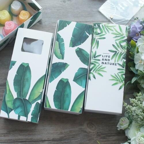 22.5*9*6cm 10pcs Tropical Green Leaves Design 3 Style Paper Box Cookie Chocolate Soap Candle Wedding Birthday Party DIY Gifts