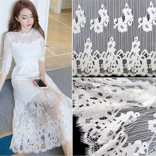 3Meters Classical Design and Nylon Full Dress Eyelash Lace Soft Black, white French Bilateral Chantilly Lace Fabric 150cm LB0022