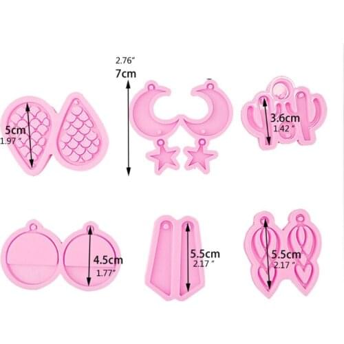 6 Pcs Earrings Epoxy Resin Mold Ear Studs Necklace Silicone Mould DIY Crafts Jewelry Pendants Casting Tool T21F