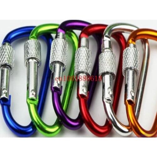 Free Shipping 5# Outdoor Aluminum Carabiner Camp Snap Hook With Lock Keychain Hiking Travel Kit locking hanging hook 1000pcs