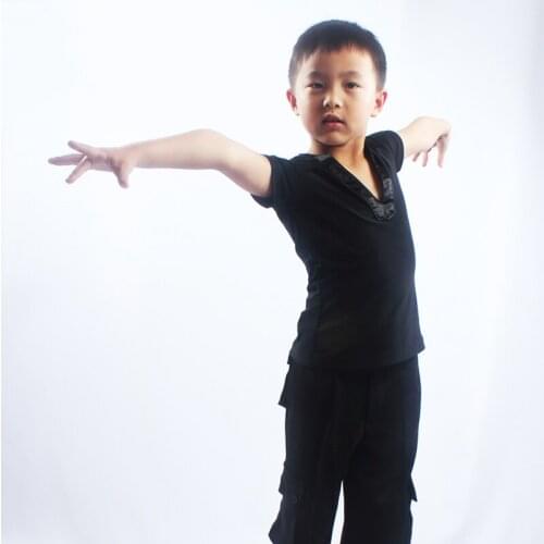 Free Shipping Latin Dancing Shirts For Children Casual Short Sleeves Clothes Males Boy Latino Western Indian Dancing Tops 7032