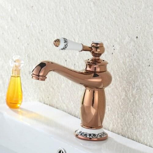 Free Shipping Blue and white porcelain golden bathroom tap with solid brass rose gold bathroom basin sink water faucet