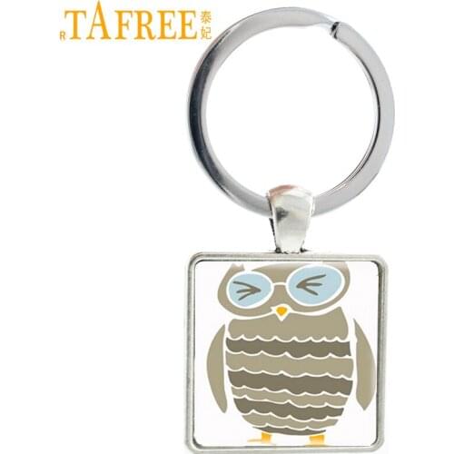 TAFREE Glass Carbochon Anime Owl Keychain Vintage Animal style Women Trinket Tree Key Chain keyring Jewelry TB02