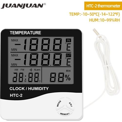 Digital Temperature Humidity Meter Electronic LCD Indoor Outdoor Thermometer Hygrometer Weather Station Clock HTC-1 HTC-2 30%off