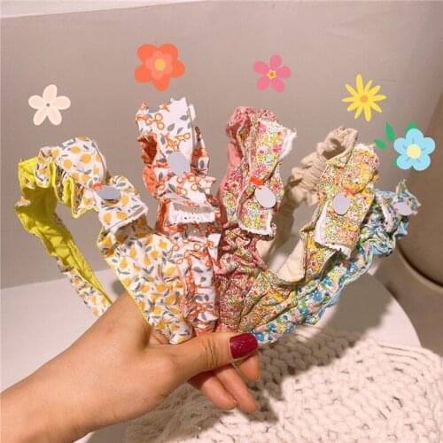2021 New Korean Childrens Simple Small Fresh Floral Fabric Bow Folds Hairband Fashion Sweet Girl Princess Hair Accessories