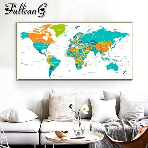FULLCANG Abstract world map large diamond painting 5d diy full square round drill mosaic embroidery kits wall decoration FC3648