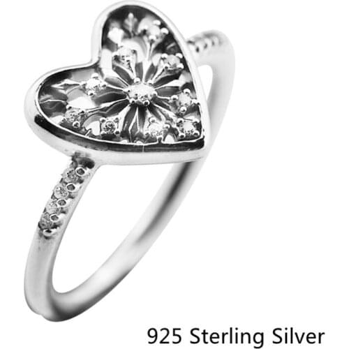 CKK 925 Sterling Silver Snowflake Heart Rings For Women Original Fashion Jewelry Making Anniversary Gift