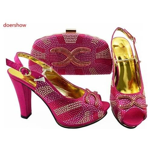 Doershow Italian matching shoe and bag set african wedding shoe and bag sets for women SJZS1-11