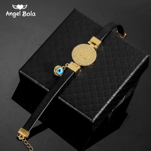 Leather Bracelet Muhammad Turkish Coin Bracelet Muslim Islam God Allah Cuff Devils Eye Bracelet Middle East Arab Jewelry