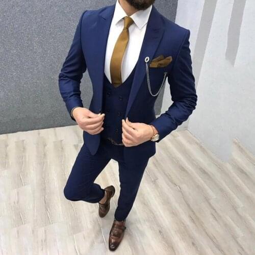 Mens Suits 3 Pieces Double Breasted Vest Slim Fit Groom Suits Handsome Wedding Tuxedos Prom Dinner Suits (Blazer+Pants+Vest)